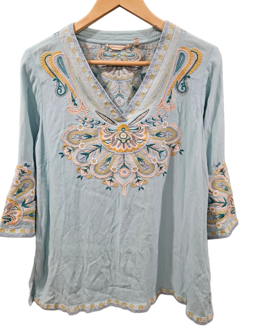 Soft Surroundings Light Blue Embroidered Tunic Top Petite Large Coastal Grandma - Picture 2 of 8